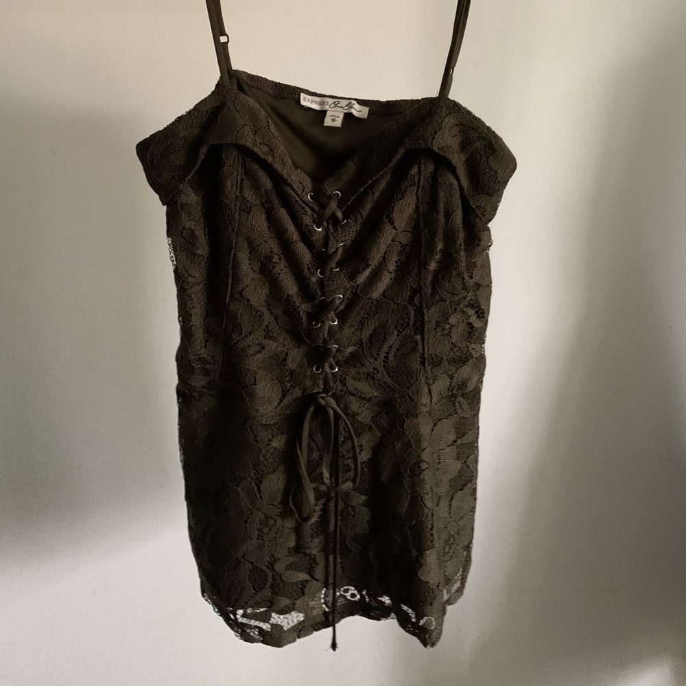 Army green lacy spaghetti strap top